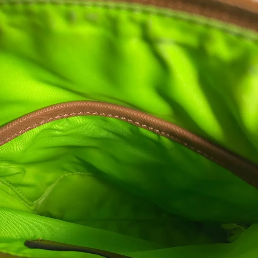 Michael Kors khaki Nylon crossbody bag with brown leather trim &adjustable strap